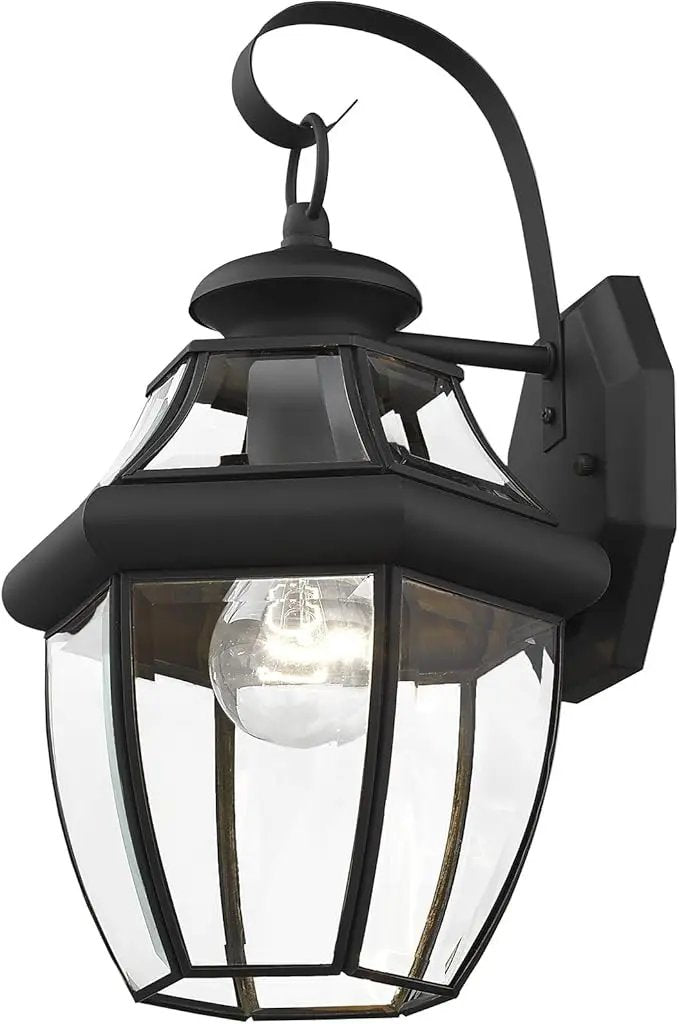 Livex Lighting 2151-04 Monterey 1 Light Outdoor Black Finish Solid Brass Wall Lantern with Clear Beveled Glass, 13" x 8.5" x 8.25" by GreenHaven Gardens