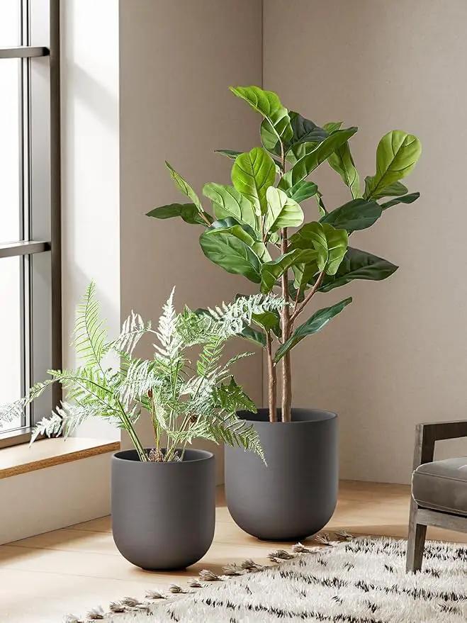 LE TAUCI 12 Inch Pots for Plants, Ceramic Large Planters for Indoor Plants, Indoor Plant Pots for Home Garden Patio Office, Big Planter Pots with Drainage Hole and Rubber Plug, Charcoal Gray by GreenHaven Gardens