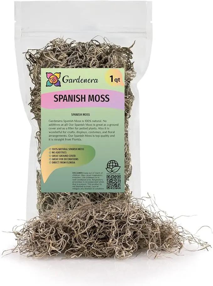 Premium Natural Spanish Moss | Natural Preserved - Great Ground Cover - Filler for Potted Plants - by GARDENERA - 4 Quart Bag by GreenHaven Gardens
