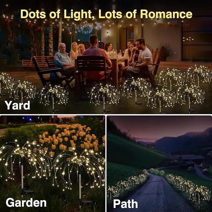Firework Solar Garden Lights 4 Pack, 120 LED Solar Firework Lights with 8 Lighting Modes, Waterproof Sparkler Starburst Solar Lights Outdoor for Yard Porch Patio Backyard, Warm by GreenHaven Gardens