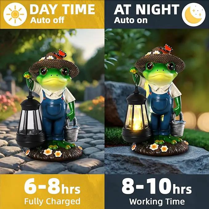 Solar Garden Decor - Frog Statues with Lantern 9" Resin Solar Frogs for Outdoors Patio Yard Porch Lawn Balcony Decor Ideas Animal Lover Gardening Gifts for Women Mom Wife by GreenHaven Gardens