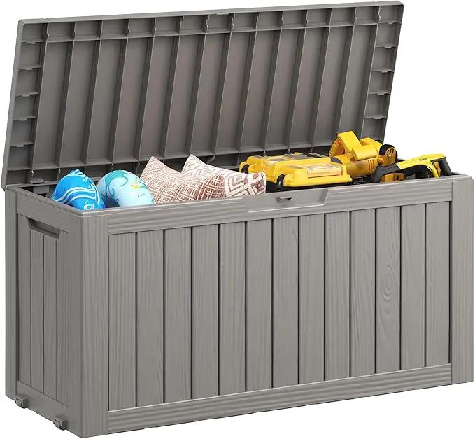 NUNU LAB 75 Gallon Outdoor Storage Box,Resin Large Sturdy Deck Box, Backyard Outside Storage Box Waterproof with Double Wall Panels,Garden Box,Package Delivery Outdoor Hose Storage Bin by GreenHaven Gardens