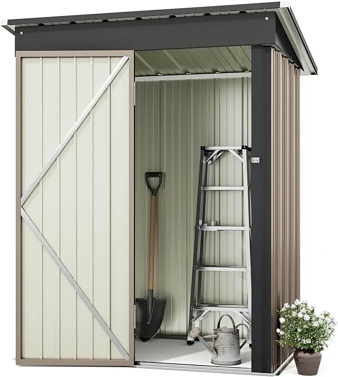 Greesum Outdoor Storage Shed 5 x 3 ft. Utility Tool Shed Metal Storage Garden Shed with Door & Lock for Patio Storage, Brown by GreenHaven Gardens