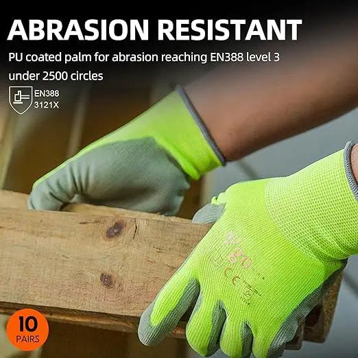 Vgo... 10-Pairs Safety Work Gloves, Gardening Gloves, Polyurethane Coated, Dipping Gloves, Latex Free (Size M, Yellow, PU2103) by GreenHaven Gardens