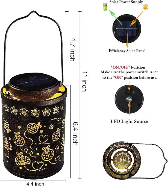 Solar Lanterns Outdoor Waterproof Ladybug Garden Decor, Hanging Metal Lights for Yard, Patio, Backyard, Porch, Fence, Ideal Gift for Women, Mom, Grandma, Birthday & Mother’s Day by GreenHaven Gardens