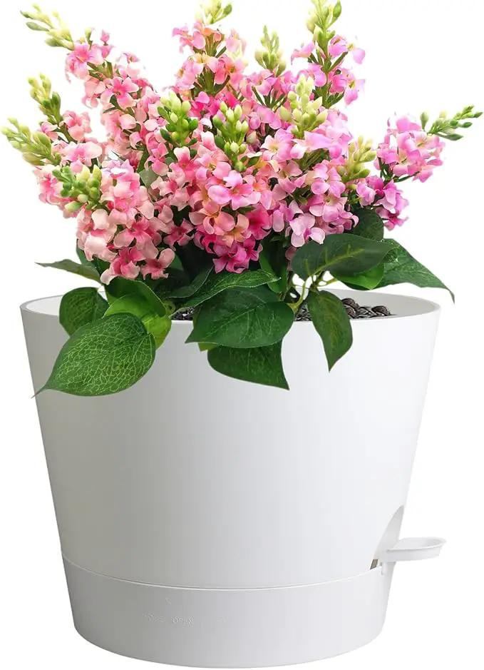 12 inch Large Self Watering Pots for Indoor Outdoor Plants, Flower Plant Pots with Mesh Drainage Holes for Garden House, Plastic Planters with Reservoir for Home, White by GreenHaven Gardens
