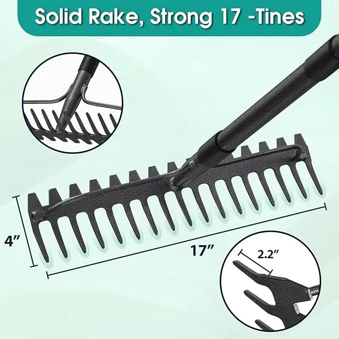 Garden Rake: 49" Metal Garden Leaf Rake with 17 Tines, Heavy Duty Bow Rakes for Lawn Yard Leaves Debris Mulch Gravel Thatch Clean,Lawn Care Gardening Landscaping by GreenHaven Gardens