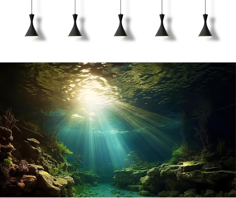 Fish Tank Background Under The Sea Aquarium Background Ocean Floor Sunray Rock Terrarium Backgrounds Coral Reef Aquatic Plants Underwater Cave Aquarium Wallpaper for Fish Tank Decorations 24x12in by GreenHaven Gardens