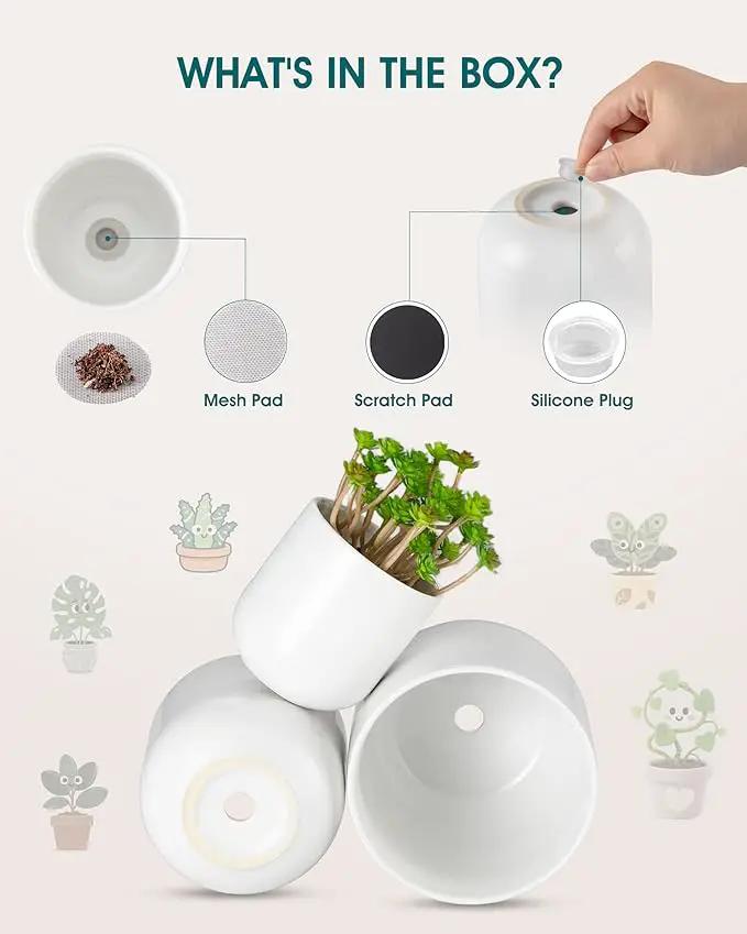 vancasso Ceramic Plant Pots, 4+5+6 inches, Set of 3, Planters with Drainage Hole, Flower Pots Planters Pots for Indoor Plants, Modern Indoor Decorative Garden Pot, Home Decor, White by GreenHaven Gardens