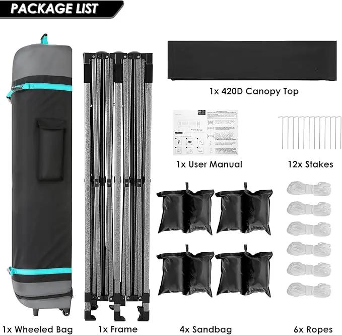 COBIZI 10x20 Heavy Duty Pop up Canopy Tent Easy Up Commercial Outdoor Canopy Wedding Party Tents for Parties All Season Wind & Waterproof Gazebo with Roller Bag,Black(Frame Thickened) by GreenHaven Gardens