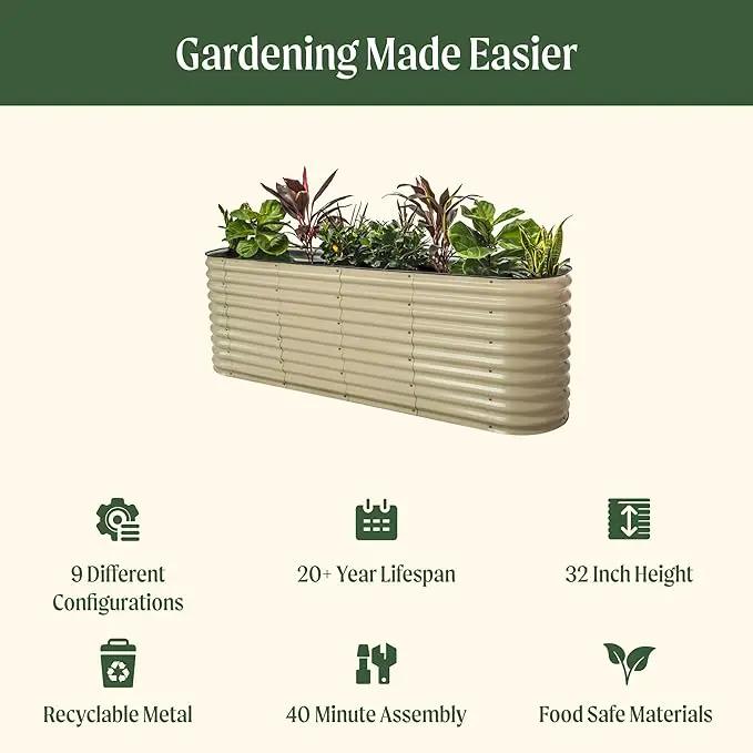 Vego Garden 32" Extra Tall Oval Metal Raised Garden Bed Kit - 9 in 1 Modular Planter Box for Vegetables, Flowers, Fruits - British Green by GreenHaven Gardens