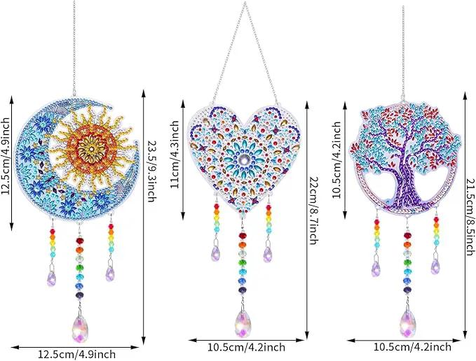 3 Pack Diamond and Painting Suncatcher Window Hanging Ornament Crystal Window Garden Decor DIY Kits for Beginners Adult Kids -Tree, Moon, Heart by GreenHaven Gardens