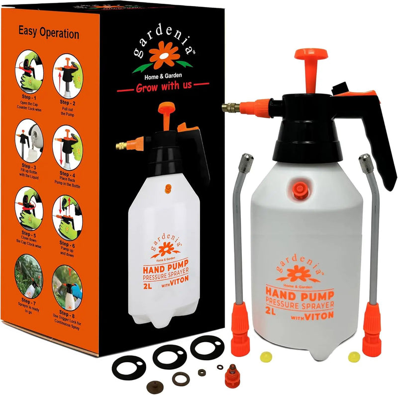 Handheld Pumping Sprayer Viton Seals Sprayers in Lawn and Garden, Spray Bottles for Cleaning Chemical Sprayer Continuous Spray Bottle for Plants 2L Plus (0.53 Gallon/68oz) by GreenHaven Gardens