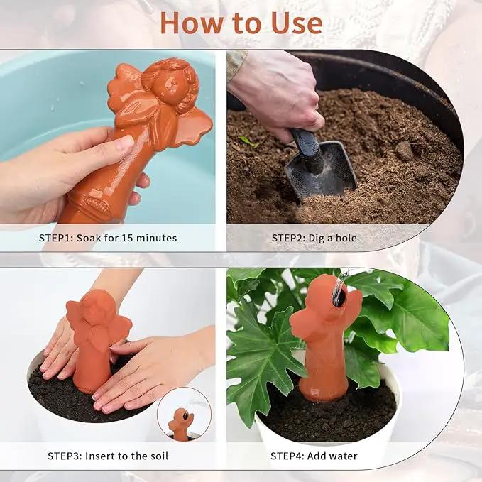 WILDKEN Terracotta Watering Globes, 3 Pack Angel Shaped Plant Watering Spikes Vacation Self-Watering Planters Devices for Indoor and Outdoor Plants by GreenHaven Gardens