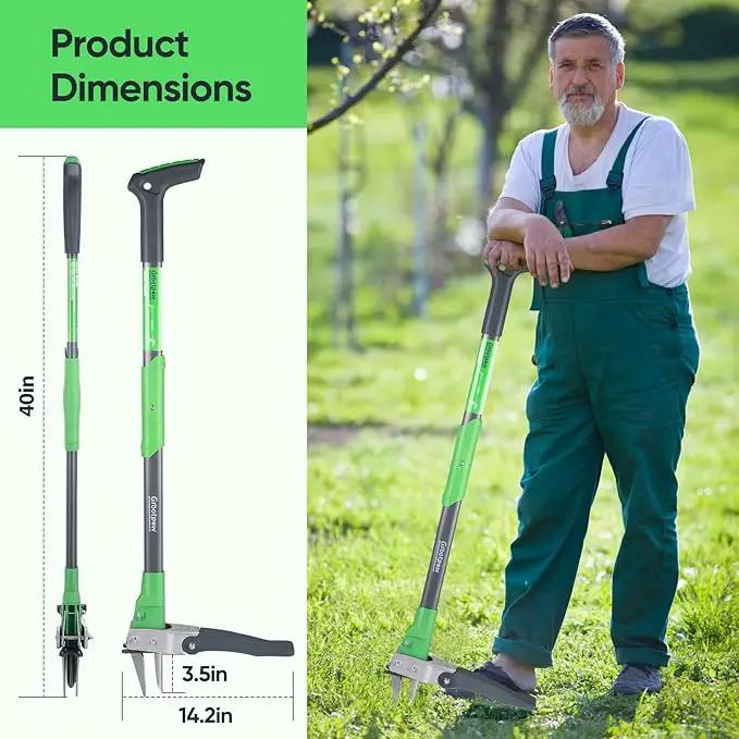Grootpow WP5 Heavy Duty Weed Puller Tool, Stand Up Dandelion Weeder with 40" Handle, 3 Claws & Fiberglass Foot Pedal, Weeding Tool Made with Cast-Iron, Easily Remove Weeds Without Bending or Kneeling by GreenHaven Gardens