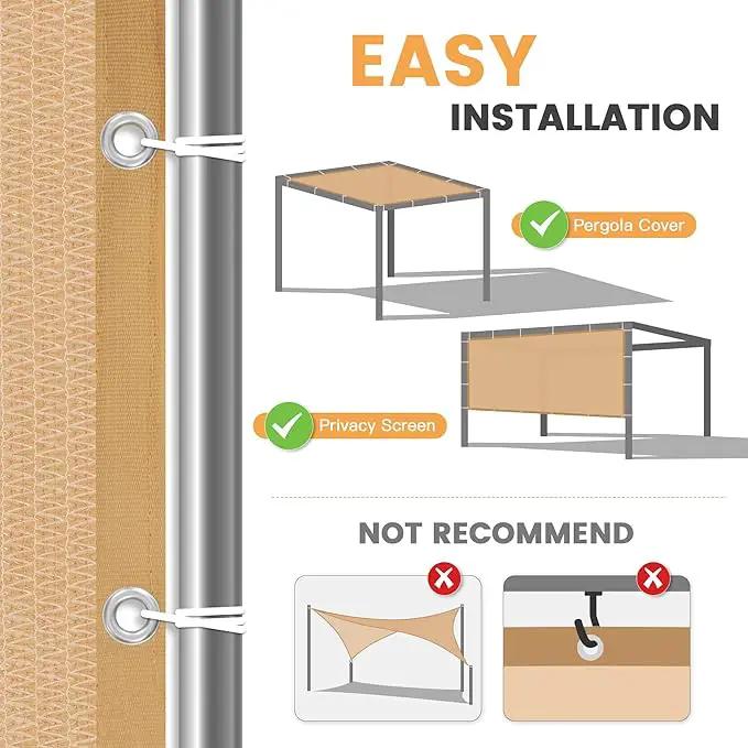 VICLLAX Shade Fabric Sun Shade Cloth with Every 2 FT Grommets for Patio Garden Pergola Cover Canopy 12x14 FT, Wheat by GreenHaven Gardens