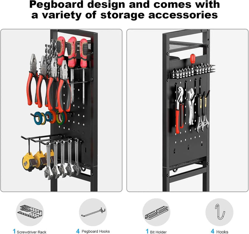 CCCEI Garage Power Tools Organizer Cart with Charging Station, Black Floor Standing Rolling Drill and Tools Battery Storage Cart on Wheels. Utility Rack Gift for Men, Husband, Father. by GreenHaven Gardens
