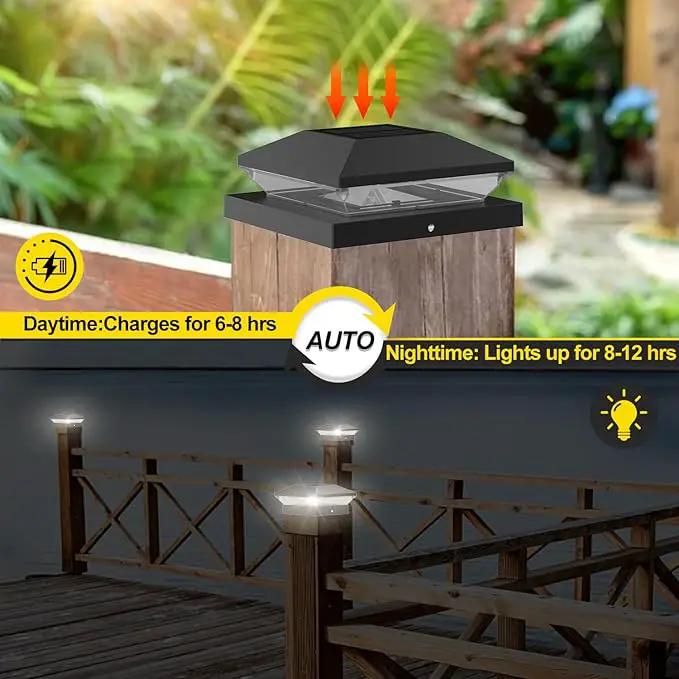 T-SUN Solar Post Cap Lights for 4x4/5x5/6x6 Posts (Wooden/Vinyl) | Waterproof Outdoor Solar Post Lights with Dual-Color Modes | Fence, Deck, Porch & Garden Lighting (6-Pack, Black) by GreenHaven Gardens