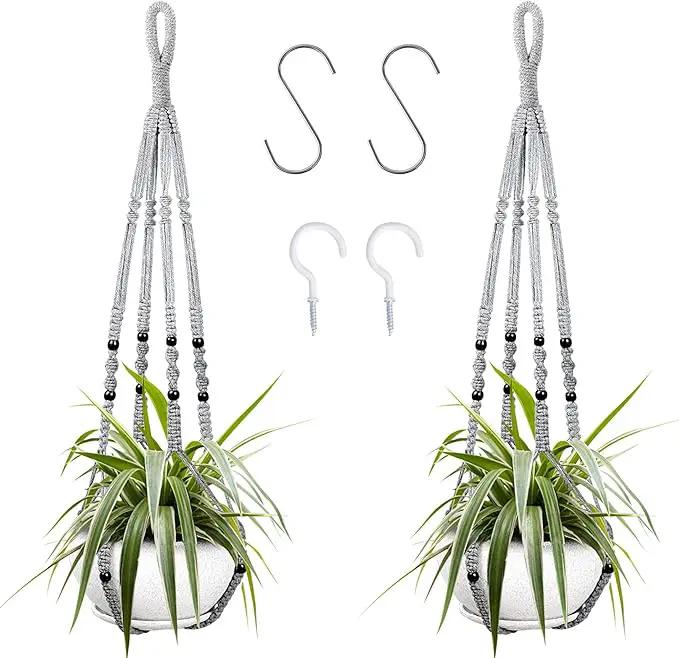 Augshy 2 Packs Macrame Hanging Planter, Indoor Hanging Planter Basket with Wood Beads Decorative Macrame Pot Hanger for Home Decor (Grey) by GreenHaven Gardens