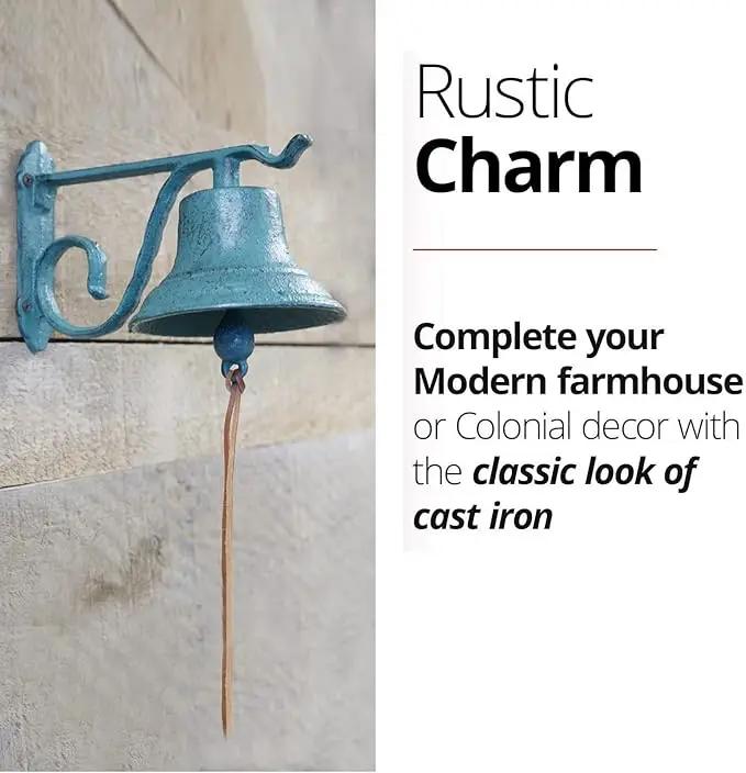 NACH Rustic Cast Iron Doorbell, Small Door Bells for Homes, Dinner Bell, Small Bell, Kitchen Door Bell, Turquoise Door Bell, 8.5x5x6.5 Inches, JS-90-091AT by GreenHaven Gardens