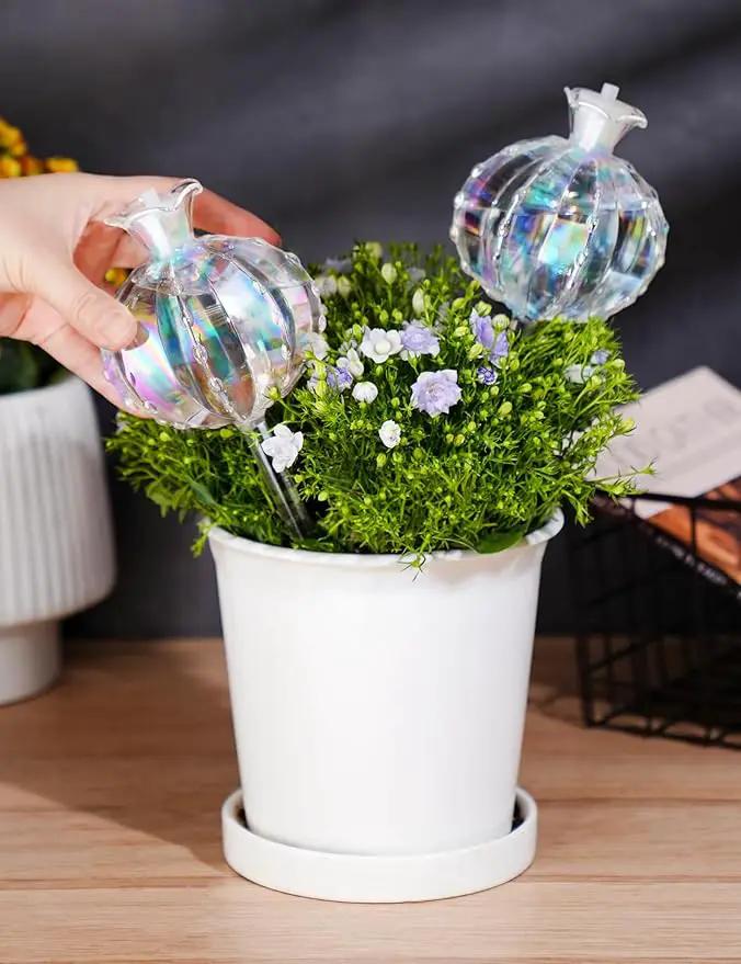 NiHome Large Plant Watering Globes 2-Pack, Iridescent Glass Cactus Self Watering Globe, Glass Waterer for Potted Plants - 4.7OZ/140 ML Capacity Automatic Irrigation System, Adorable Gardening Gift by GreenHaven Gardens