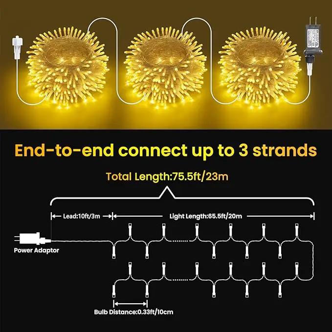 Warm White 75 Ft 200 LED Christmas String Lights - Connectable, 8 Modes, Timer, Waterproof Fairy Twinkle Lights for Christmas Party, Garden, Patio, Home, Holiday, Xmas Tree Decorations by GreenHaven Gardens