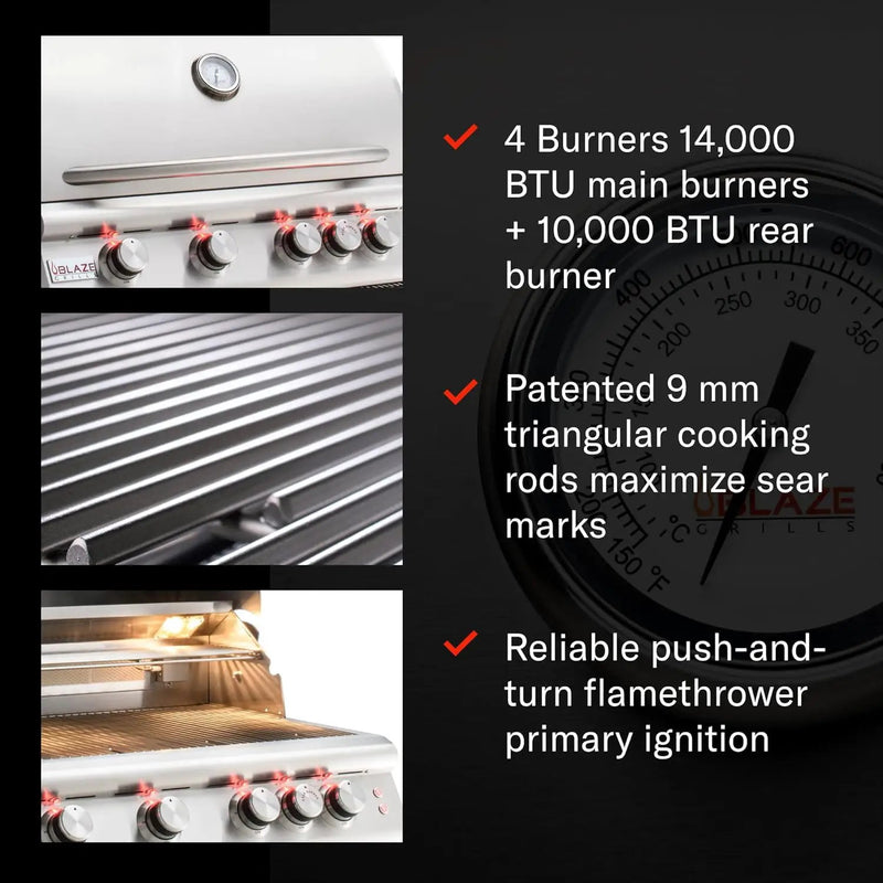 Blaze Outdoor Grill | 32-inch Stainless Steel Natural Gas BBQ Grill | 4 Burner Barbecue | Premium Outdoor Kitchen Grilling | Rear Infrared Burner & Grill Lights | BLZ-4LTE2-NG by GreenHaven Gardens
