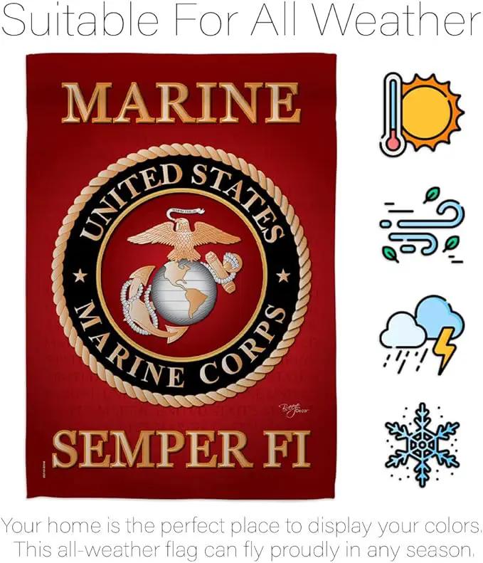 Breeze Decor HS108057-BO-03 Marine Corps Americana Military Decorative Vertical Set, House Flag 28" x 40", Thick Fabric by GreenHaven Gardens