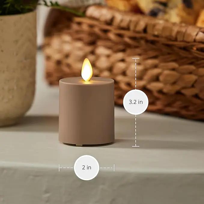 Luminara Outdoor Votive Flameless LED Candle, Timeless Taupe 2" x 3.2", Moving Flame Battery Operated Timer Remote Ready IPX4 Matte Plastic Finish by GreenHaven Gardens