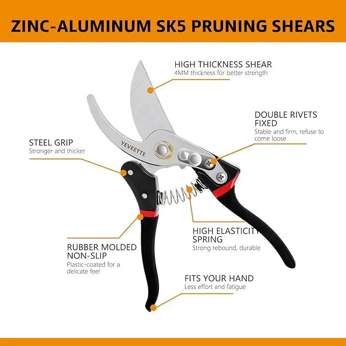 Pruning Shears, 8.5" Professional Garden Shears, SK5 Steel Hedge Clippers, Garden Clippers Handheld, Heavy Duty Garden Scissors Tools, Pruning Shears for Gardening Yard Roadside by GreenHaven Gardens
