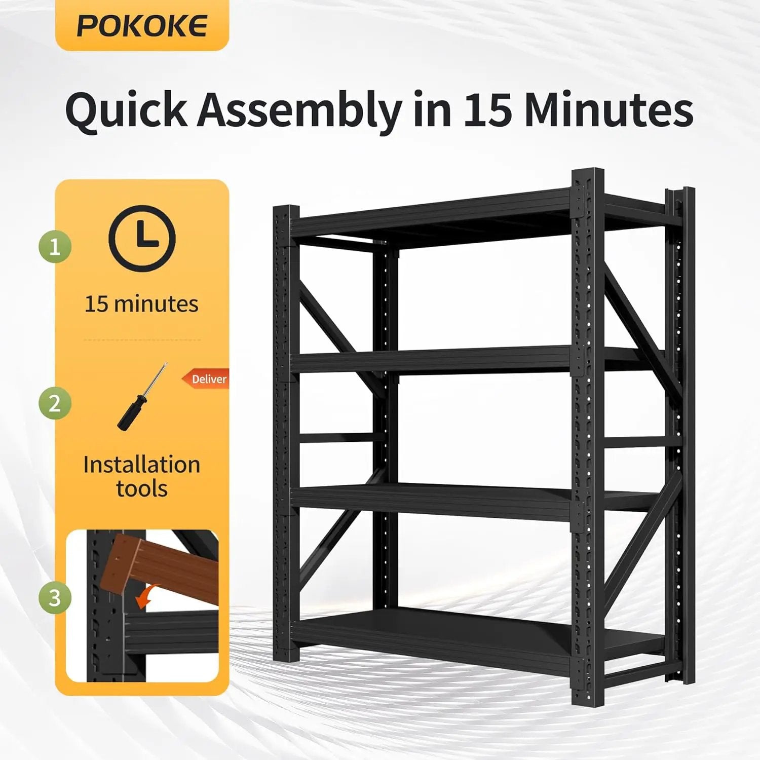 Garage Shelving Unit, 4 Tier Heavy Duty Racks, Easy Assembly, Metal Racks with Adjustable Shelves, 3000 LBS Load Capacity,for Warehouse,Basement (Black, 19.7" D x 59.1" W x 78.7" H) by GreenHaven Gardens