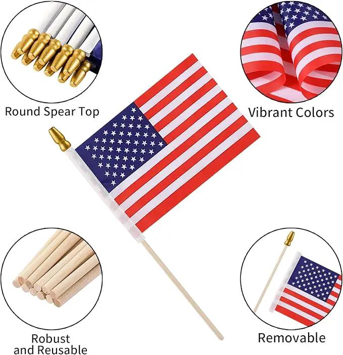 300pcs Small American Flags on Stick, Handheld 8 x 5.5 Inchs Mini American Flags with Kid-Safe Golden Spear Top, US Flags for 4th of July Decorations Outdoor, Independence Day Decorations by GreenHaven Gardens