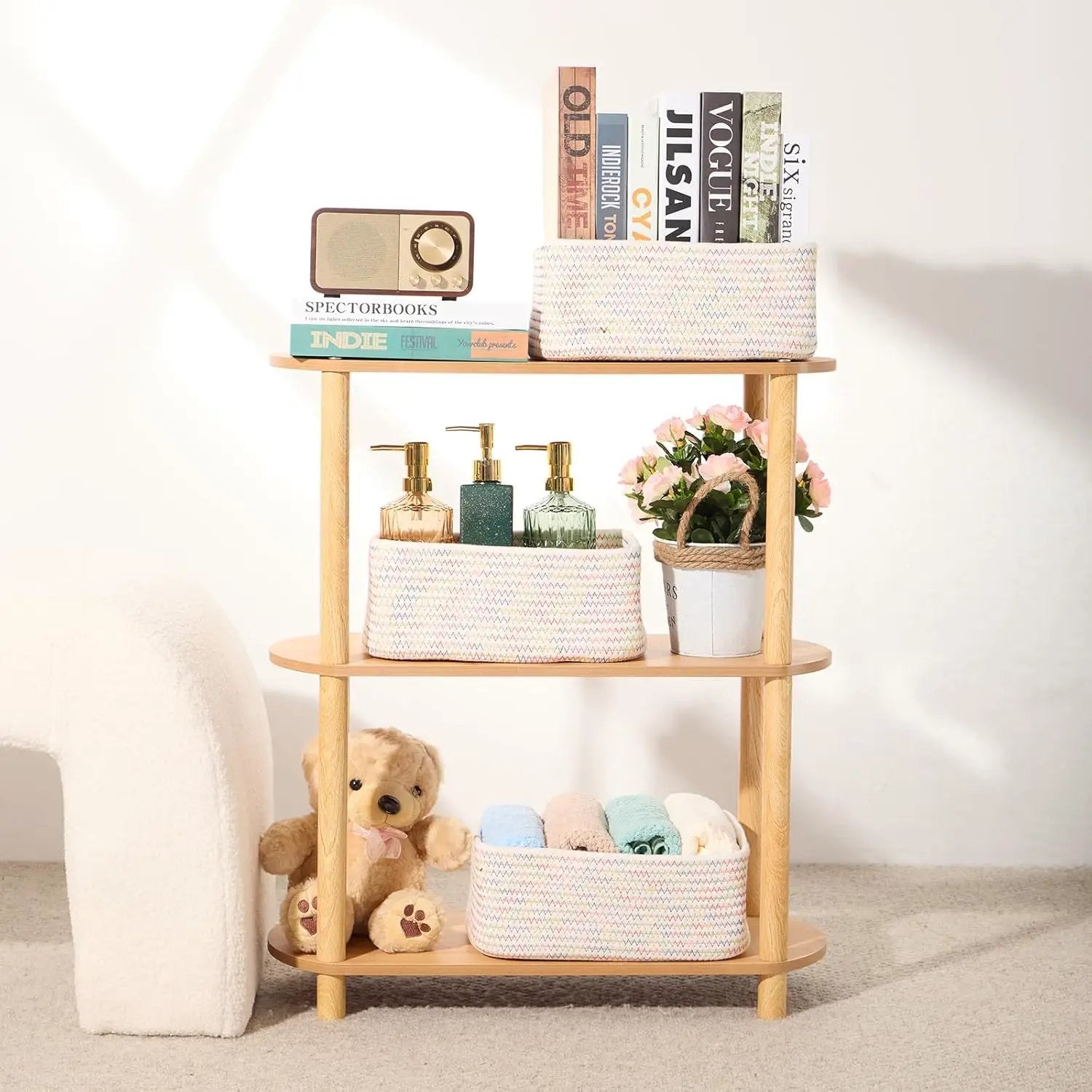 Small Storage Baskets for Organizing | Closet Organizer Bins | Shelf Toy Basket | Woven Rope Baskets | Cube Decorative Box | Shallow Basket | 11.5x7.5x4.7” | 3 Packs Rainbow by GreenHaven Gardens