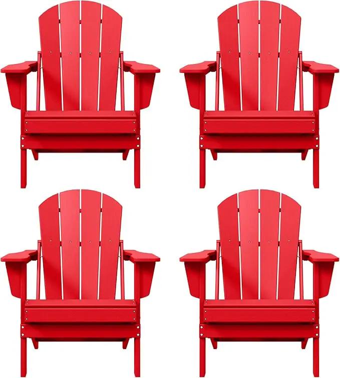 Westin Outdoors Laguna WO Home Furniture Adirondack Chair 4 PC Set Classic Outdoor Patio Folding Chair for Bon Fire Pit Lawn Backyard Beach Plastic Weather-Resistant (Red) by GreenHaven Gardens