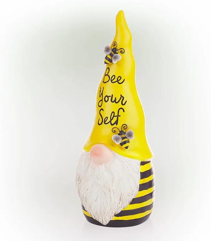 Alpine Corporation 12" H Bee Yourself Indoor/Outdoor Garden Gnome Statue, Yellow/Black by GreenHaven Gardens