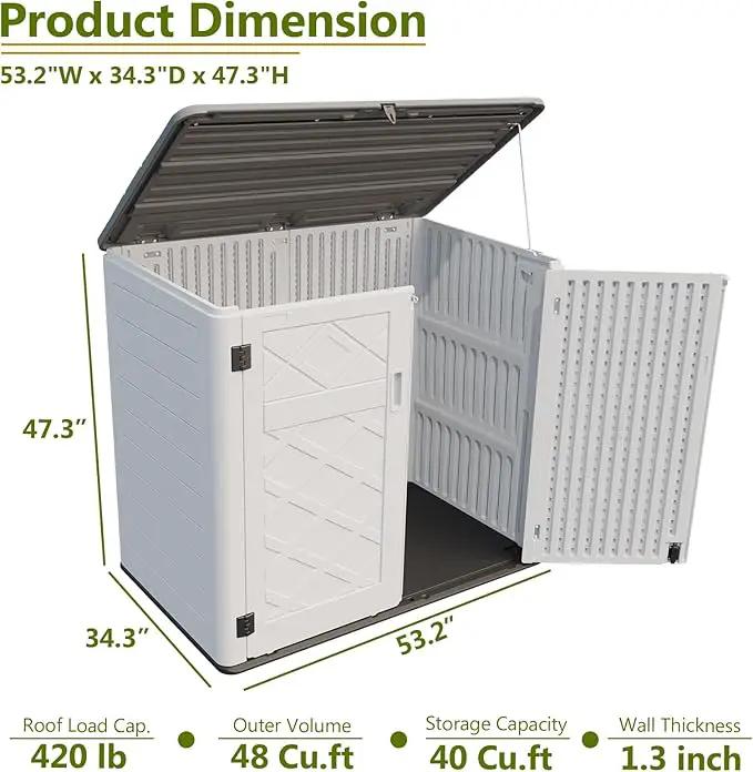 HOMSPARK Storage Shed Weather Resistance, Multi-Purpose Outdoor Storage Cabinet for Backyards and Patios, Horizontal Storage Shed for Lawnmower, Patio Accessories (Off-White, Large - 48 cu.ft) by GreenHaven Gardens