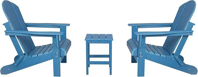 WO Home Furniture Adirondack Chairs Table Set of 3 PCS Outdoor Folding Chairs Side End Table Weather/UV Resistant for Lawn, Garden, Bon Fire, Balcony (Pacific Blue) by GreenHaven Gardens