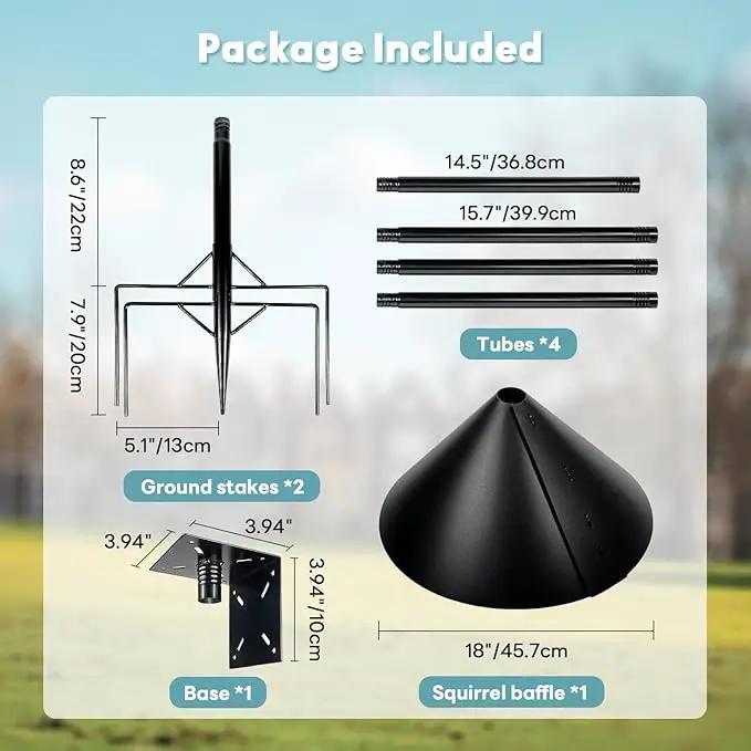 Bird Feeder Pole for Outdoors, 74.5 Inch Tall with 1-Inch Heavy Duty Steel Tube, 18 Inch Squirrel Baffle, 5-Prong Base, Adjustable Feeding Station for Bird feeders for Outdoors birdbath by GreenHaven Gardens