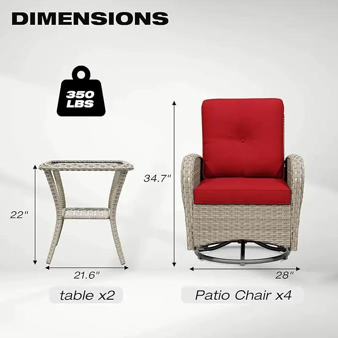 Joyside Outdoor Swivel Rocker Chairs, 6 Piece Wicker Patio Set with Thick Cushion and Side Table, Rattan Patio Swivel Rocking Chairs for Porch, Deck Use (Natural/Red, 6 PCS) by GreenHaven Gardens