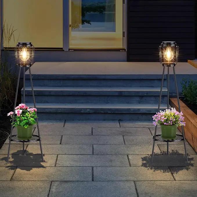 Solar Lights Outdoor with LED Edison Bulbs, Solar Floor Lamp with Plant Stands for Garden Yard Pathway Driveway Front/Back Porch Decoration by GreenHaven Gardens