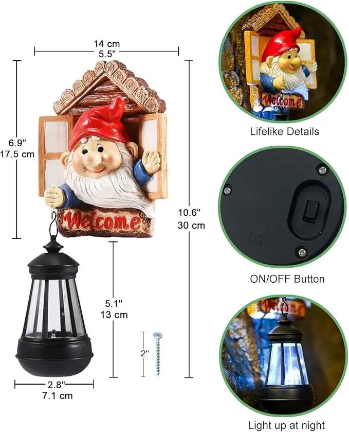 Gnome Tree Hugger with Solar Lantern - 10.6 Inch Resin Gnome Statue for Outdoor Garden Decor, Ideal Gnome Gifts and Gnome Statue Outdoor for Gnome Lovers by GreenHaven Gardens