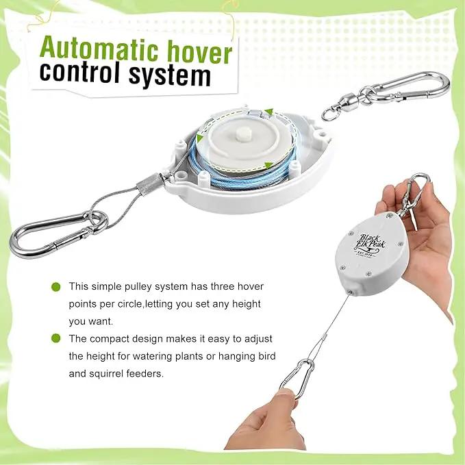 Plant Pulleys for Hanging Plants, Heavy Duty Retractable Hangers, 304 Stainless Steel Rope, Auto Plant Holder, Adjustable Climbing Hook for Garden Baskets Watering, or Bird Feeders 2PC (White) by GreenHaven Gardens