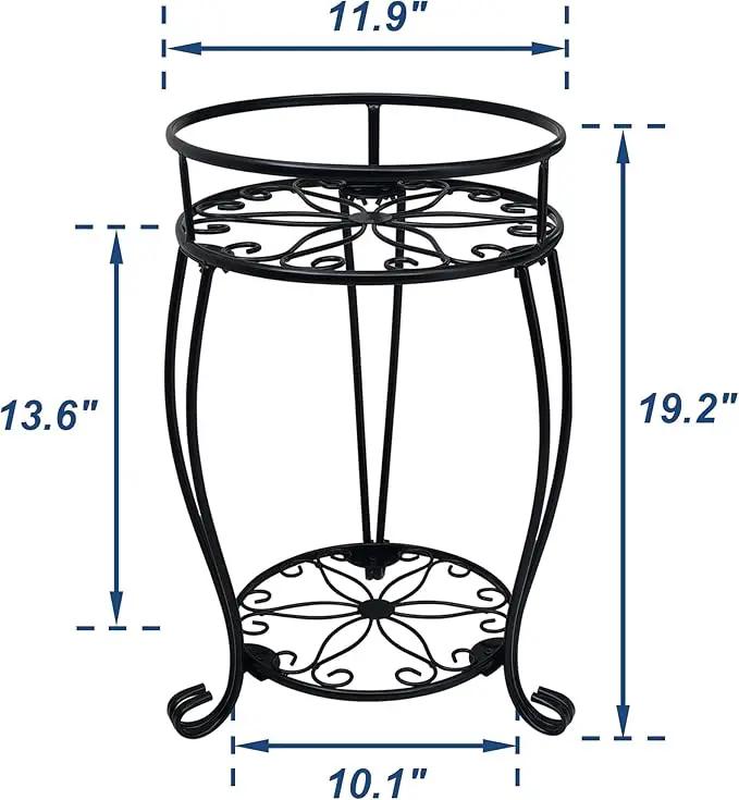 CASIMR 2-Pack Plant Stand, 2 Tier 19.2 inch Tall Metal Potted Holder Rack,Indoor Outdoor Multiple Flower Pot Shelf Rustproof Iron Garden Container for Garden Patio Living Room Corner Balcony, Black by GreenHaven Gardens