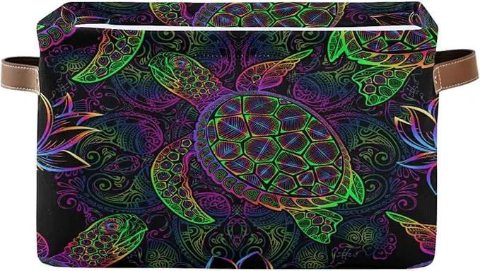 Rectangular Storage Basket Neon Animal Turtle Tortoise Organizer Bin Shelf Baskets For Clothes For Home Office Dorm by GreenHaven Gardens