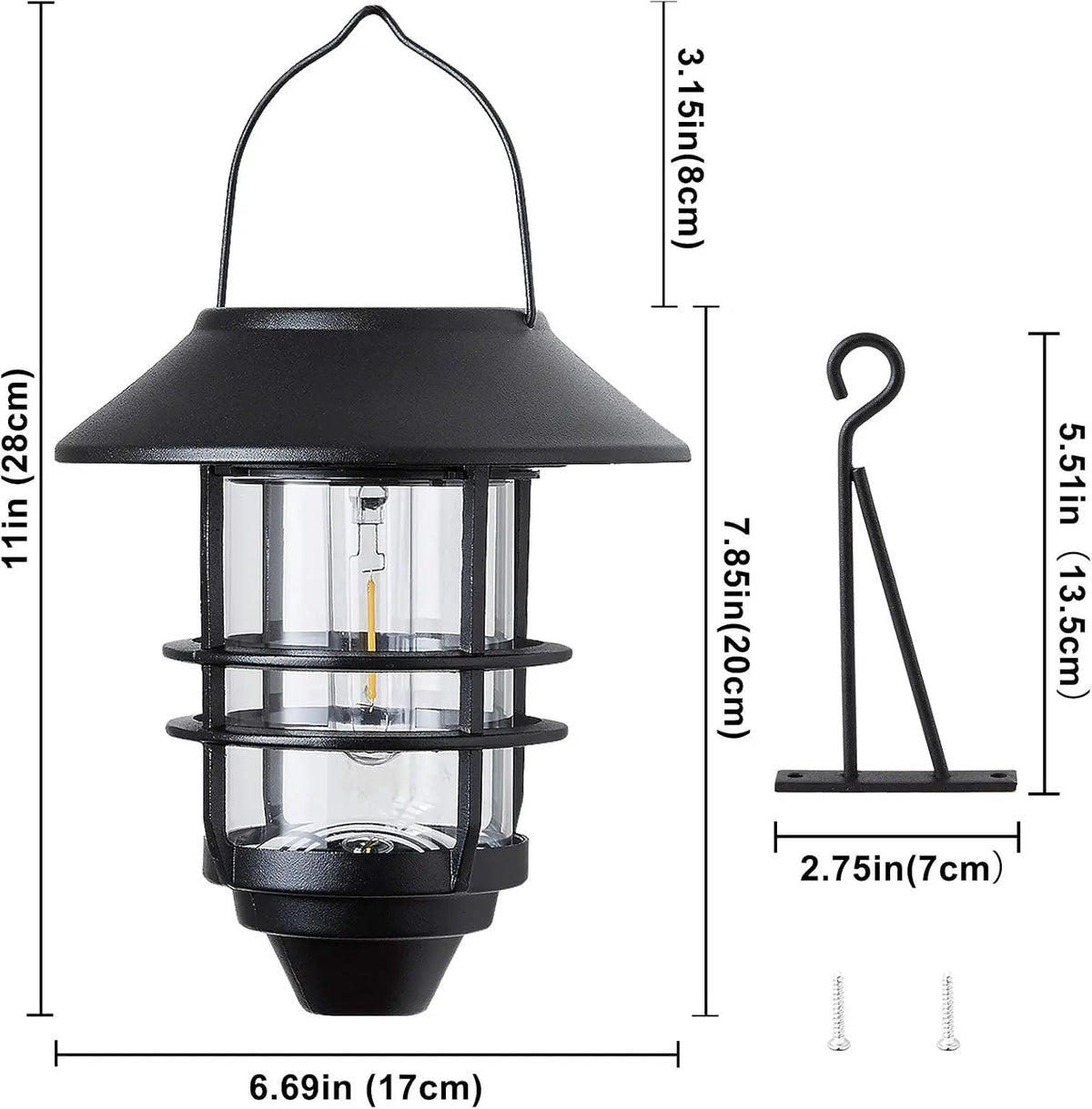 2 Pack Security Solar Hanging Lanterns , Wall/Porch Lights 15 Lumen Heavy Glass & Stainless by Outdoor Solar Outlet