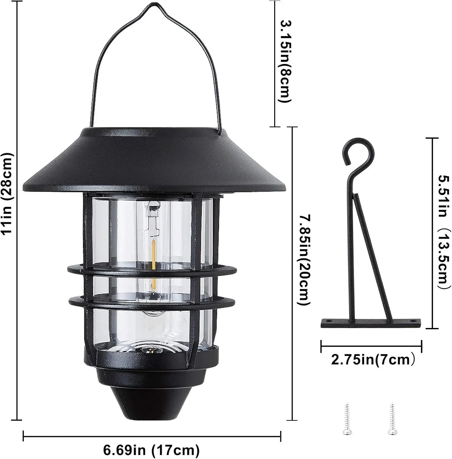 2 Pack Security Solar Hanging Lanterns , Wall/Porch Lights 15 Lumen Heavy Glass & Stainless by Outdoor Solar Outlet
