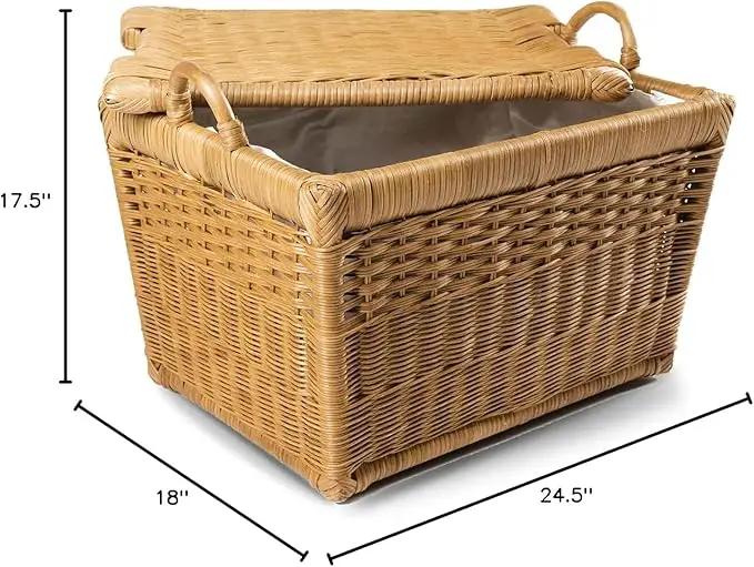 The Basket Lady Lift-Off Lid Wicker Storage Basket, Large, 24.5 in L x 18 in W x 17.5 in H, Sandstone by GreenHaven Gardens