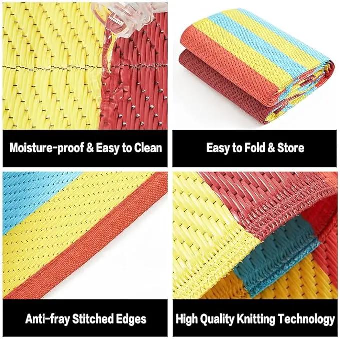 Outdoor Waterproof Rug 6'x9' Plastic Straw Rugs Washable Reversible Floor Mat Rainbow Stripe Carpet for Camping RV Deck Entryance Porch Picnic Balcony Beach Backyard by GreenHaven Gardens