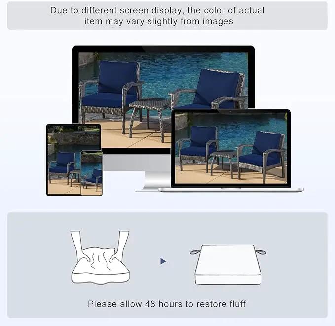 Favoyard Patio Chair Cushions 24 x 24 x 4 Inch Waterproof Outdoor Seat Cushions for Patio Furniture 3-Year Color Fastness Garden Sofa Couch Pads with Handle & Adjustable Straps Set of 2, Blue by GreenHaven Gardens