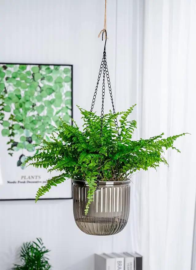 6.5 Inch 2 Pcs Self Watering Hanging Planter Indoor Plant Pots Drainage Holes, Outdoor Hanging Planters Flower Pot Basket, Visible Water Level, Plant Hanger Home Decor, Gardening by GreenHaven Gardens